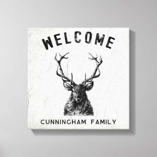 Rustiek Zwart Wit Hert Welkom Canvas Afdruk (Voorkant)