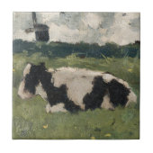 Rustiek Zwart + Wit Koe en Windmill Art Tegeltje (Voorkant)