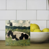 Rustiek Zwart + Wit Koe en Windmill Art Tegeltje