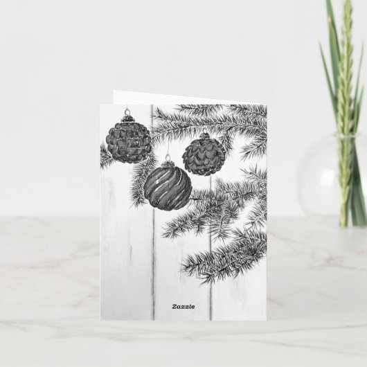 Rustiek zwart-wit minimalistisch vrolijk kerstfees kaart (Achterkant)