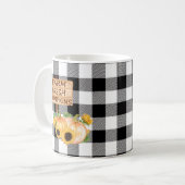 Rustiek Zwart-wit Plaid met Herfst Pompoenen Koffiemok (Voorkant links)