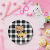 Rustiek Zwart-wit Plaid met Herfst Pompoenen Papieren Bordje (Feest)