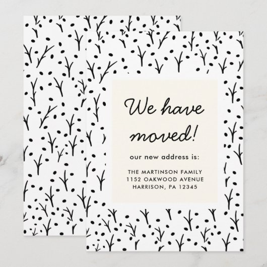 Rustiek Zwart-wit Print Nieuw adres Aankondiging (Voorkant / Achterkant)