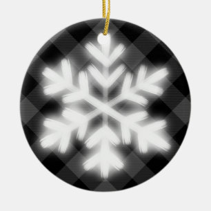 Rustiek Zwart wit Tartan geruite sneeuw vlok detai Keramisch Ornament