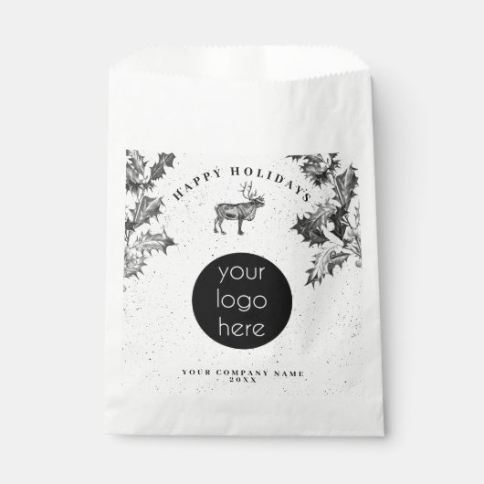 Rustiek Zwart Wit Vakantie Zakelijk Logo Kerst Bedankzakje (Voorkant)