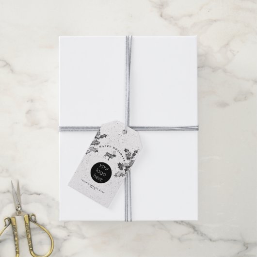 Rustiek Zwart Wit Vakantie Zakelijk Logo Kerst Cadeaulabel (Met Touw)