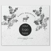 Rustiek Zwart Wit Vakantie Zakelijk Logo Kerst Cadeaupapier (Vlak)