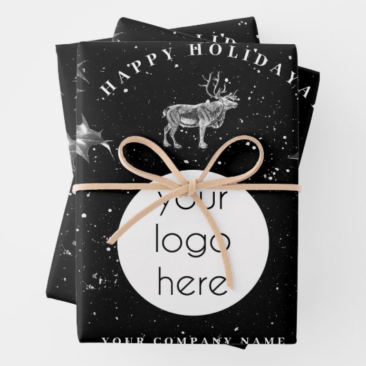 Rustiek Zwart Wit Vakantie Zakelijk Logo Kerst Inpakpapier Vel (In situ)