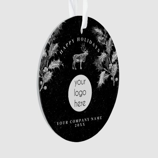 Rustiek Zwart Wit Vakantie Zakelijk Logo Kerst Ornament (voorkant)