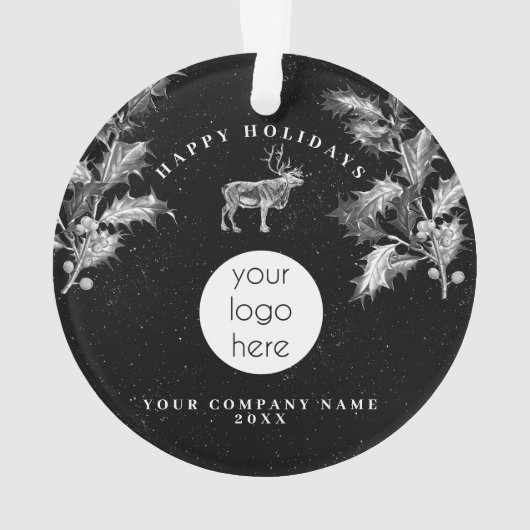 Rustiek Zwart Wit Vakantie Zakelijk Logo Kerst Ornament (achterkant)