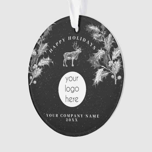 Rustiek Zwart Wit Vakantie Zakelijk Logo Kerst Ornament (voorkant)