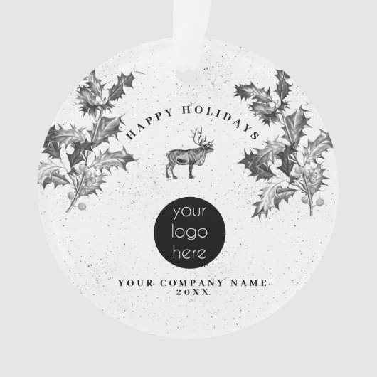 Rustiek Zwart Wit Vakantie Zakelijk Logo Kerst Ornament (voorkant)