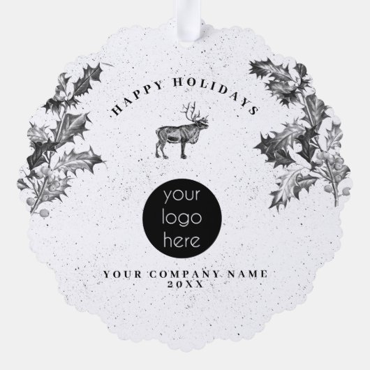 Rustiek Zwart Wit Vakantie Zakelijk Logo Kerst Ornament Kaart (Achterkant)