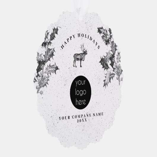 Rustiek Zwart Wit Vakantie Zakelijk Logo Kerst Ornament Kaart (Rechts)