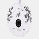 Rustiek Zwart Wit Vakantie Zakelijk Logo Kerst Ornament Kaart (Links)