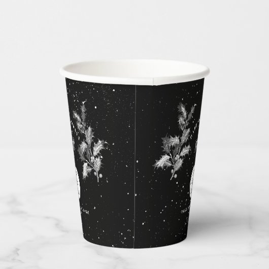 Rustiek Zwart Wit Vakantie Zakelijk Logo Kerst Papieren Bekers (Rechts)