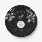 Rustiek Zwart Wit Vakantie Zakelijk Logo Kerst Papieren Bordje (Voorkant)