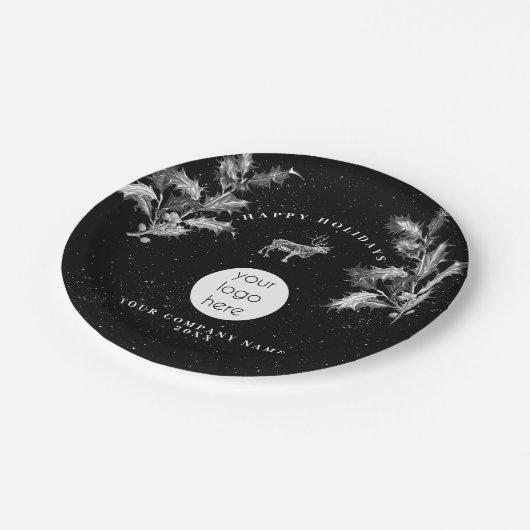 Rustiek Zwart Wit Vakantie Zakelijk Logo Kerst Papieren Bordje (Gekanteld)