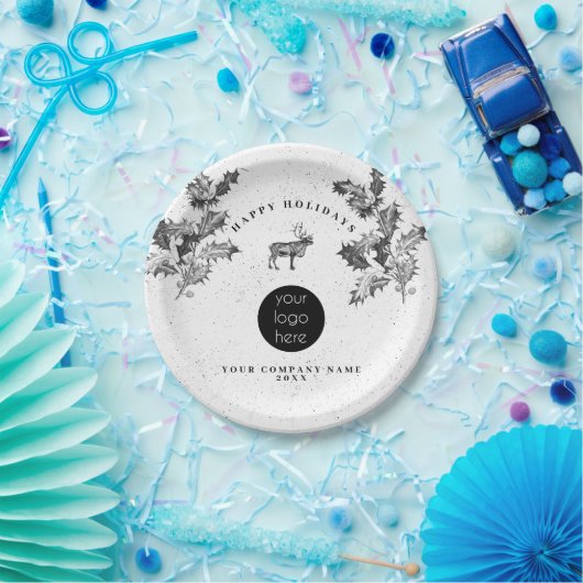 Rustiek Zwart Wit Vakantie Zakelijk Logo Kerst Papieren Bordje (Feest)