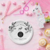 Rustiek Zwart Wit Vakantie Zakelijk Logo Kerst Papieren Bordje (Feest)