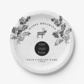 Rustiek Zwart Wit Vakantie Zakelijk Logo Kerst Papieren Bordje (Voorkant)