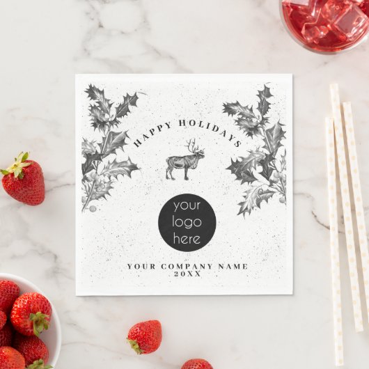 Rustiek Zwart Wit Vakantie Zakelijk Logo Kerst Servet (Insitu)