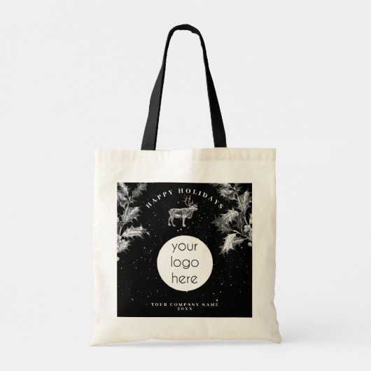 Rustiek Zwart Wit Vakantie Zakelijk Logo Kerst Tote Bag (Achterkant)