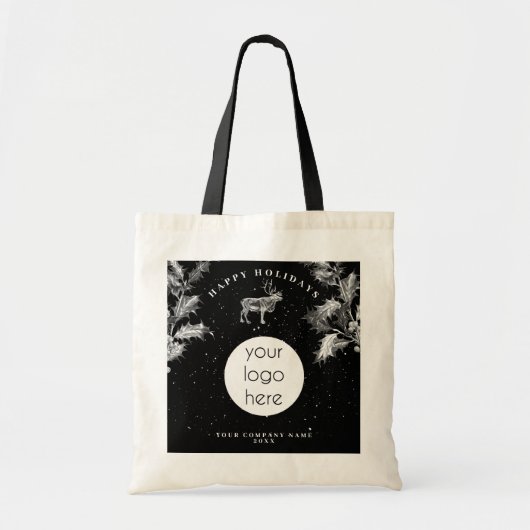 Rustiek Zwart Wit Vakantie Zakelijk Logo Kerst Tote Bag (Voorkant)