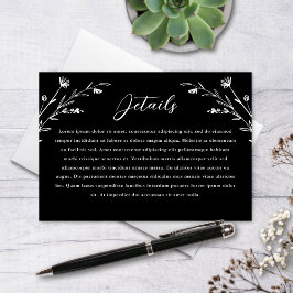 Rustiek Zwart Wit Wildflower bruiloft details Informatiekaartje