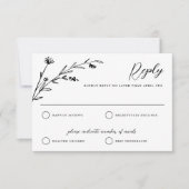 Rustiek Zwart & Wit Wildflower Bruiloft RSVP Kaart (Voorkant)