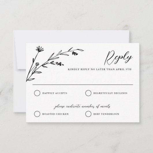 Rustiek Zwart & Wit Wildflower Bruiloft RSVP Kaart (Voorkant)