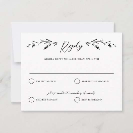 Rustiek Zwart Wit Wildflower Wedding Reply Kaart (Voorkant)