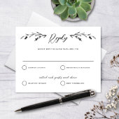 Rustiek Zwart Wit Wildflower Wedding Reply Kaart