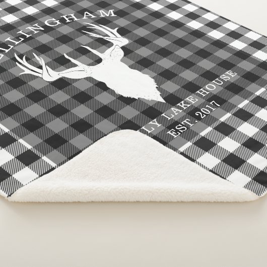 Rustiek Zwart Witte Lake Huis Plaid Familie Sherpa Deken (3/4)