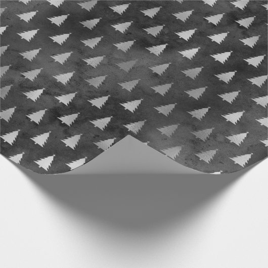 Rustiek zwart zilver kerstbomen patroon cadeaupapier (Hoek)