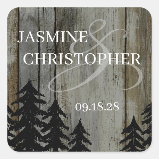 Rustiek Zwarte Woud Bruiloft Vierkante Sticker (Voorkant)