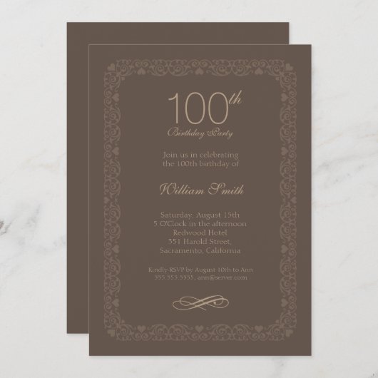  rustieke 100e verjaardagsfeestje Uitnodigingen (Voorkant / Achterkant)