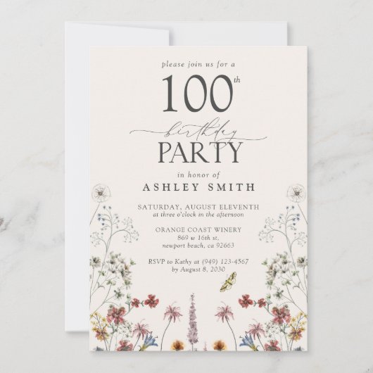 Rustieke 100e verjaardagsfeestje Wildflower Garden Kaart (Voorkant)