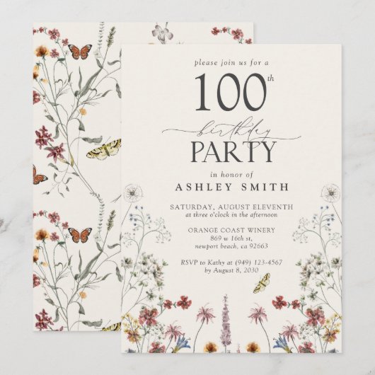 Rustieke 100e verjaardagsfeestje Wildflower Garden Kaart (Voorkant / Achterkant)