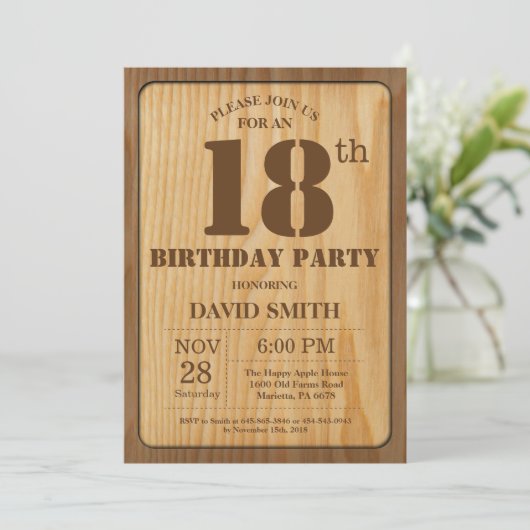 Rustieke 18e Verjaardag Uitnodiging  Hout (Staand voorkant)