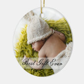 Rustieke 1e Kerst Nieuwe Mama Papa Milestone Foto Keramisch Ornament (Links)