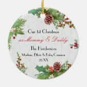 Rustieke 1e Kerst Nieuwe Mama Papa Milestone Foto Keramisch Ornament (Achterkant)