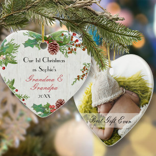 Rustieke 1e Kerstmis Nieuwe Grootouders Foto Keramisch Ornament