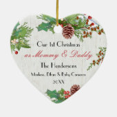 Rustieke 1e Kerstmis Nieuwe Mama & Dady Custom Fot Keramisch Ornament (Achterkant)