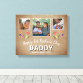 Rustieke 1e Vaderdag Papa Herinnering 3 Foto Canvas Afdruk (Insitu (Houten vloer))