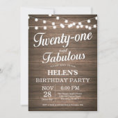 Rustieke 21e verjaardag uitnodiging hout Fabulous (Voorkant)