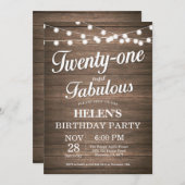 Rustieke 21e verjaardag uitnodiging hout Fabulous (Voorkant / Achterkant)