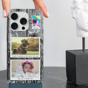 Rustieke 3 foto collage zwarte planken iPhone 15 pro case
