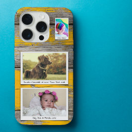 Rustieke 3 fotocollage gele planken iPhone 15 pro case