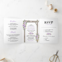 Rustieke 3 in 1 Paarse Waterverf Bloemige Bruiloft